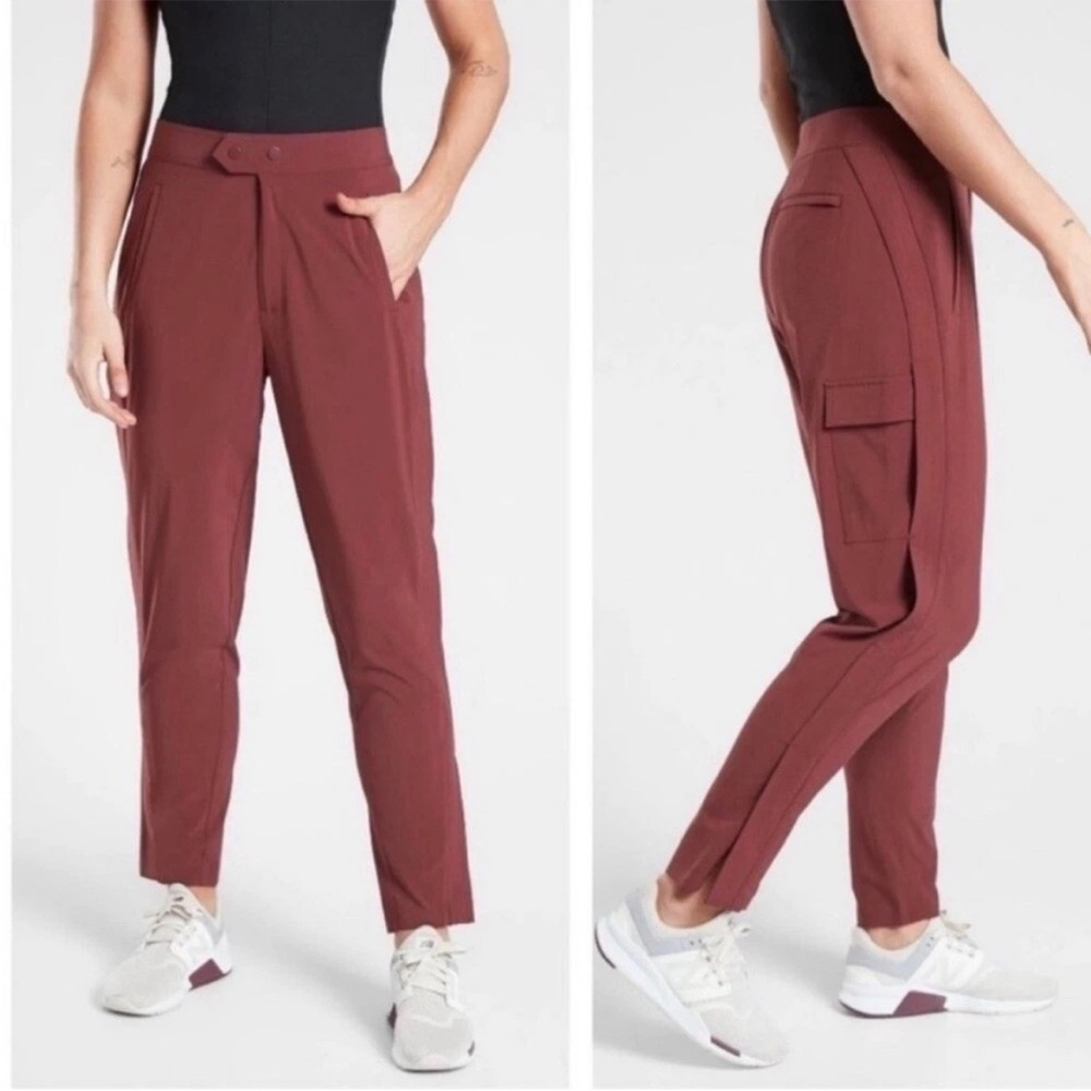 Athleta Uptown Ankle Pant Jogger Cognac Brown Red Athletic Sporty Cargo Casual 6
